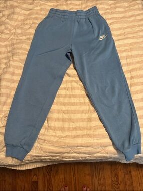 Nike Youth Blue Fleece Joggers with White Swoosh, Size Large